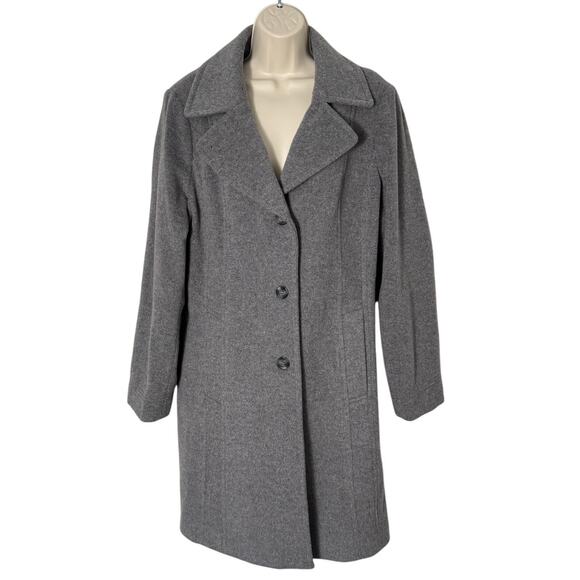 Anne Klein Notch Collar Wool And Cashmere Button Coat Gray Size 16 - Picture 1 of 11